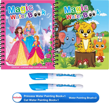 Children's Magic Educational Water Painting Book, Reusable Doodle Drawing Book with Clear Water