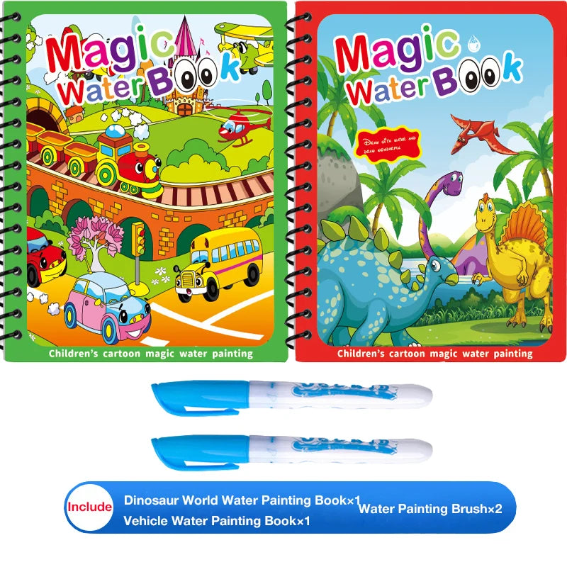 Children's Magic Educational Water Painting Book, Reusable Doodle Drawing Book with Clear Water