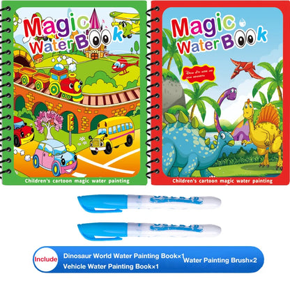Children's Magic Educational Water Painting Book, Reusable Doodle Drawing Book with Clear Water