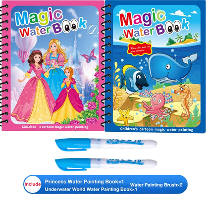 Children's Magic Educational Water Painting Book, Reusable Doodle Drawing Book with Clear Water