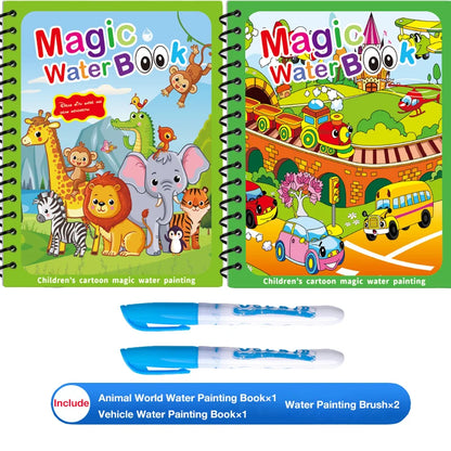 Children's Magic Educational Water Painting Book, Reusable Doodle Drawing Book with Clear Water