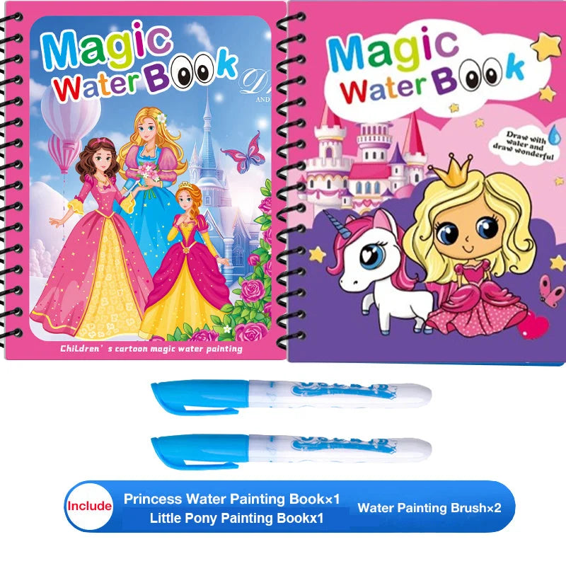 Children's Magic Educational Water Painting Book, Reusable Doodle Drawing Book with Clear Water