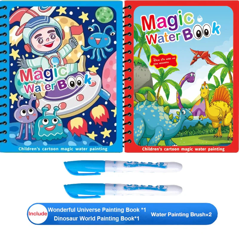 Children's Magic Educational Water Painting Book, Reusable Doodle Drawing Book with Clear Water