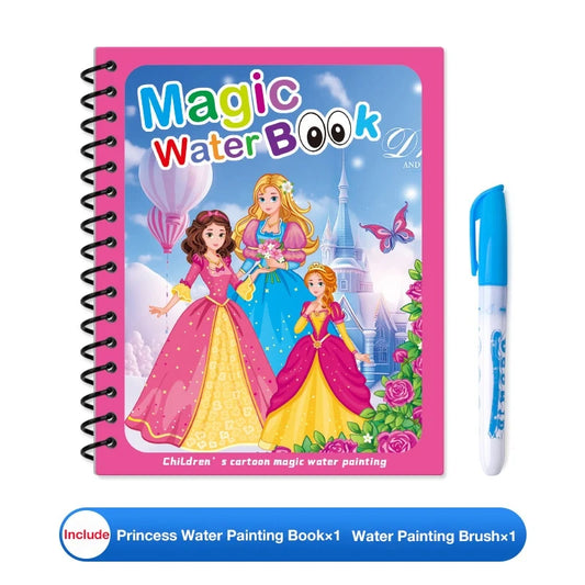 Children's Magic Educational Water Painting Book, Reusable Doodle Drawing Book with Clear Water