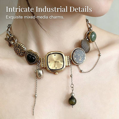 Statement Watch Button Necklace