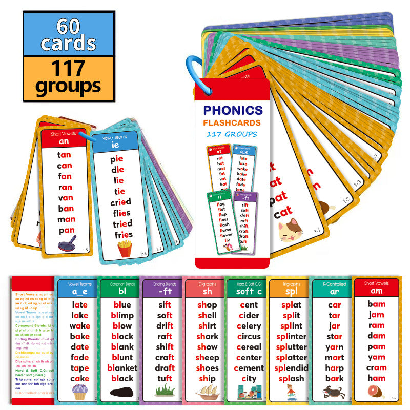 Phonics Flashcards, 117 Phoneme Combinations, 900+ Rhyming Words, Explore English Happily Before School!
