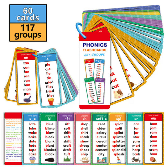 Phonics Flashcards, 117 Phoneme Combinations, 900+ Rhyming Words, Explore English Happily Before School!