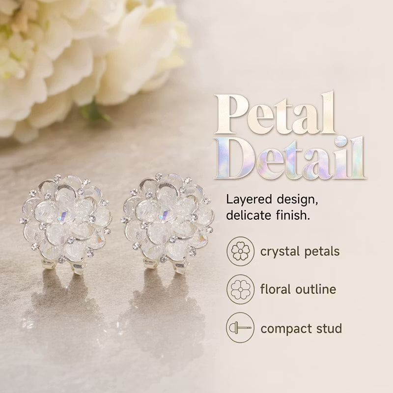 Elegant Sparkling Flower Crystal Electroplated Stud Earrings