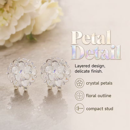 Elegant Sparkling Flower Crystal Electroplated Stud Earrings