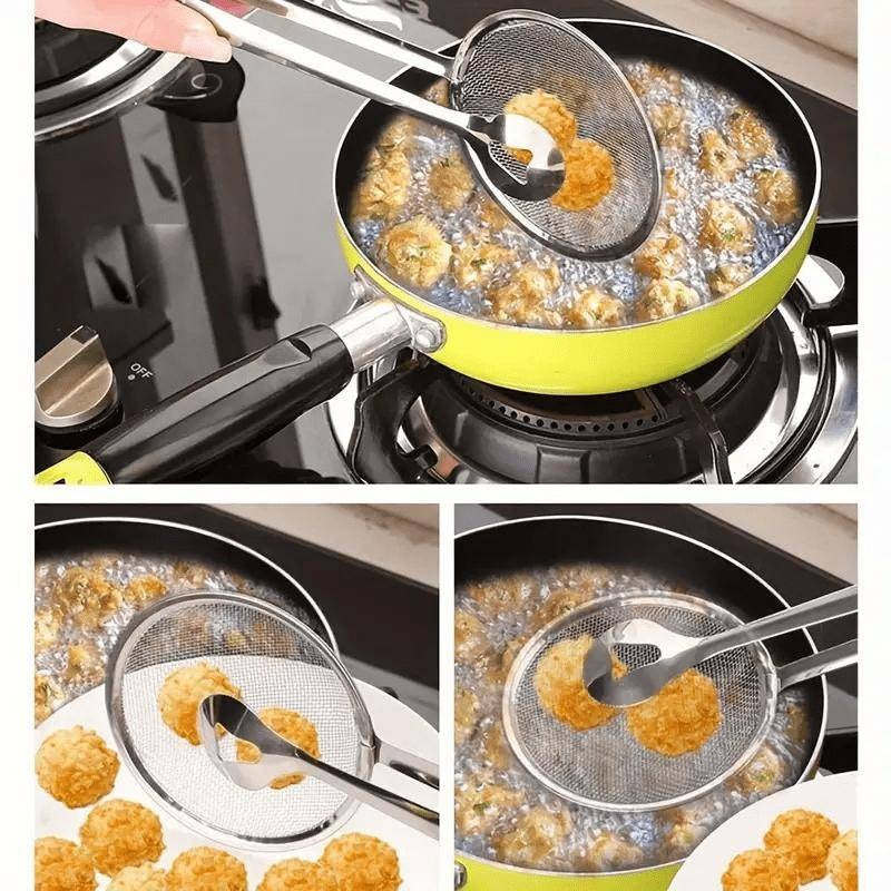 2-in-1 Stainless Steel Food Tongs and Oil Strainer