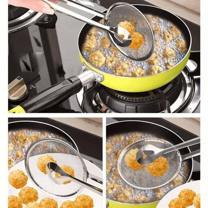 2-in-1 Stainless Steel Food Tongs and Oil Strainer