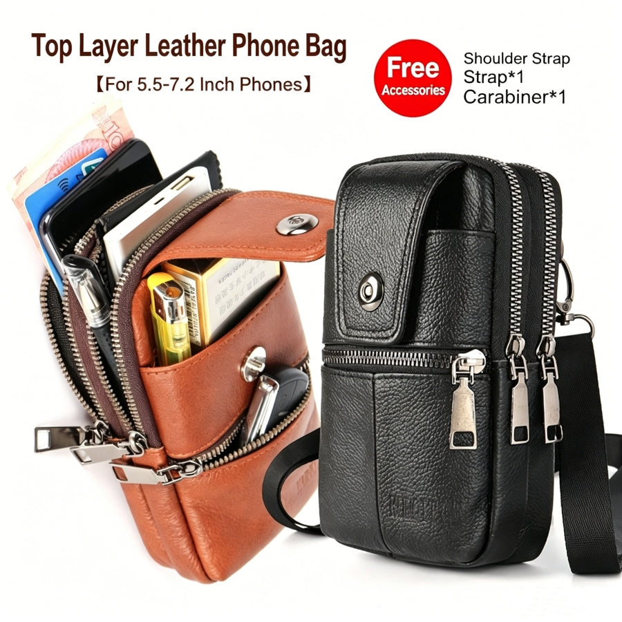 Multifunctional Genuine Leather Multi-layer Crossbody Bag/ Waist Bag