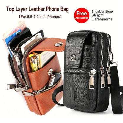 Multifunctional Genuine Leather Multi-layer Crossbody Bag/ Waist Bag