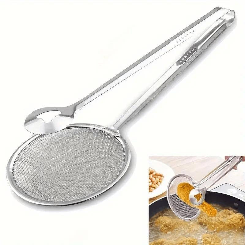 2-in-1 Stainless Steel Food Tongs and Oil Strainer