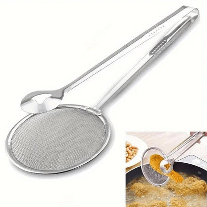 2-in-1 Stainless Steel Food Tongs and Oil Strainer