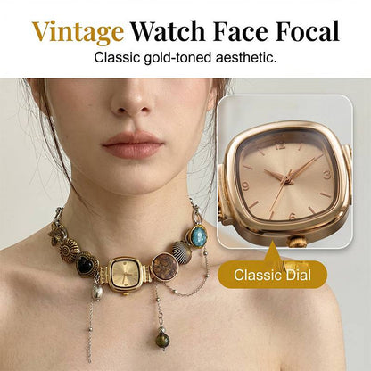 Statement Watch Button Necklace