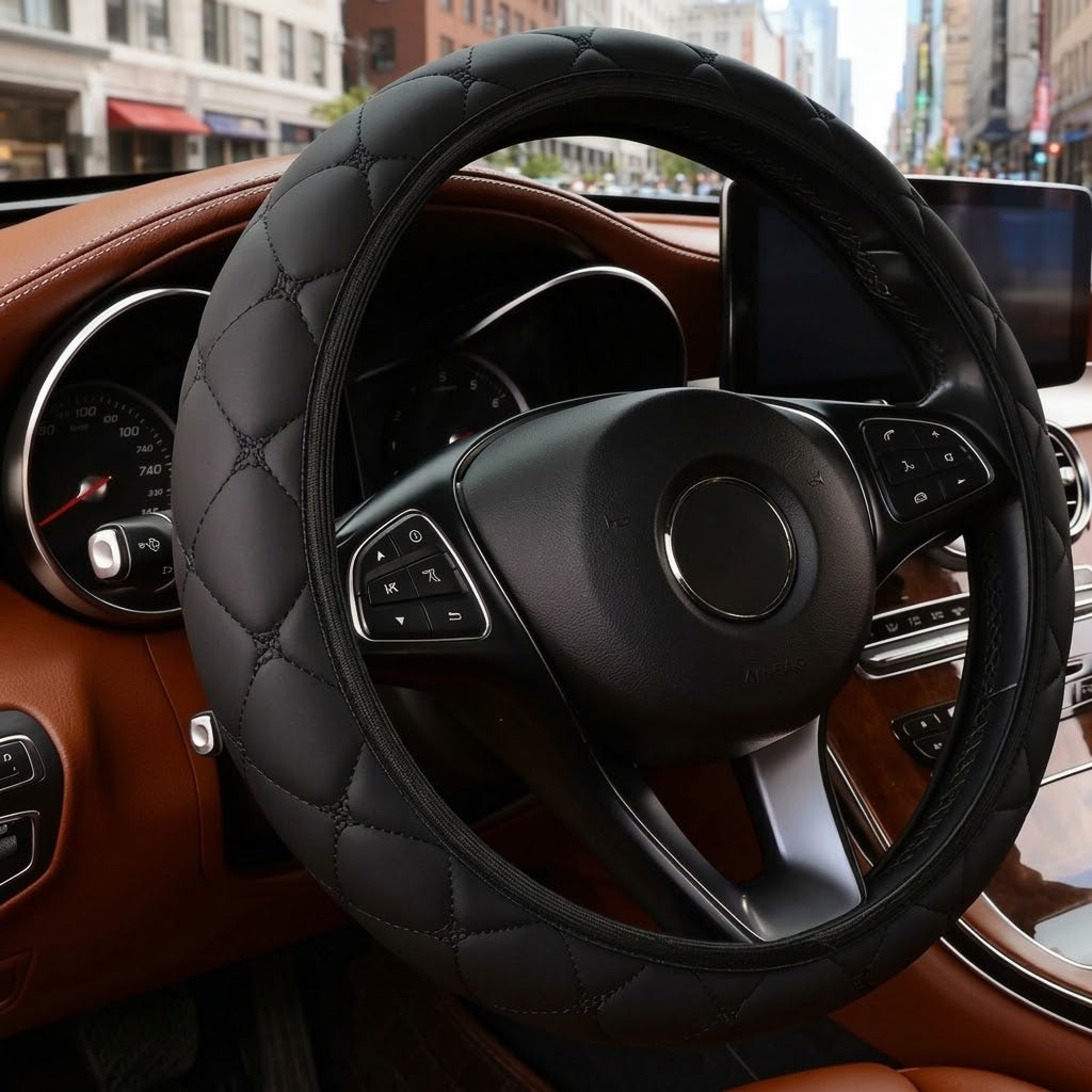 Faux leather car steering wheel cover