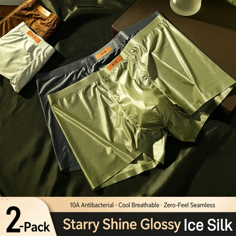 2-pcs Ice Silk Antibacterial Glossy Seamless Men's Boxer Shorts