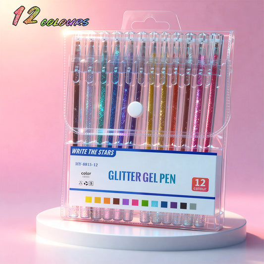 12 Packs Glitter Gel Pens – Sparkly Ink, Smooth Writing for Journaling & Card Making