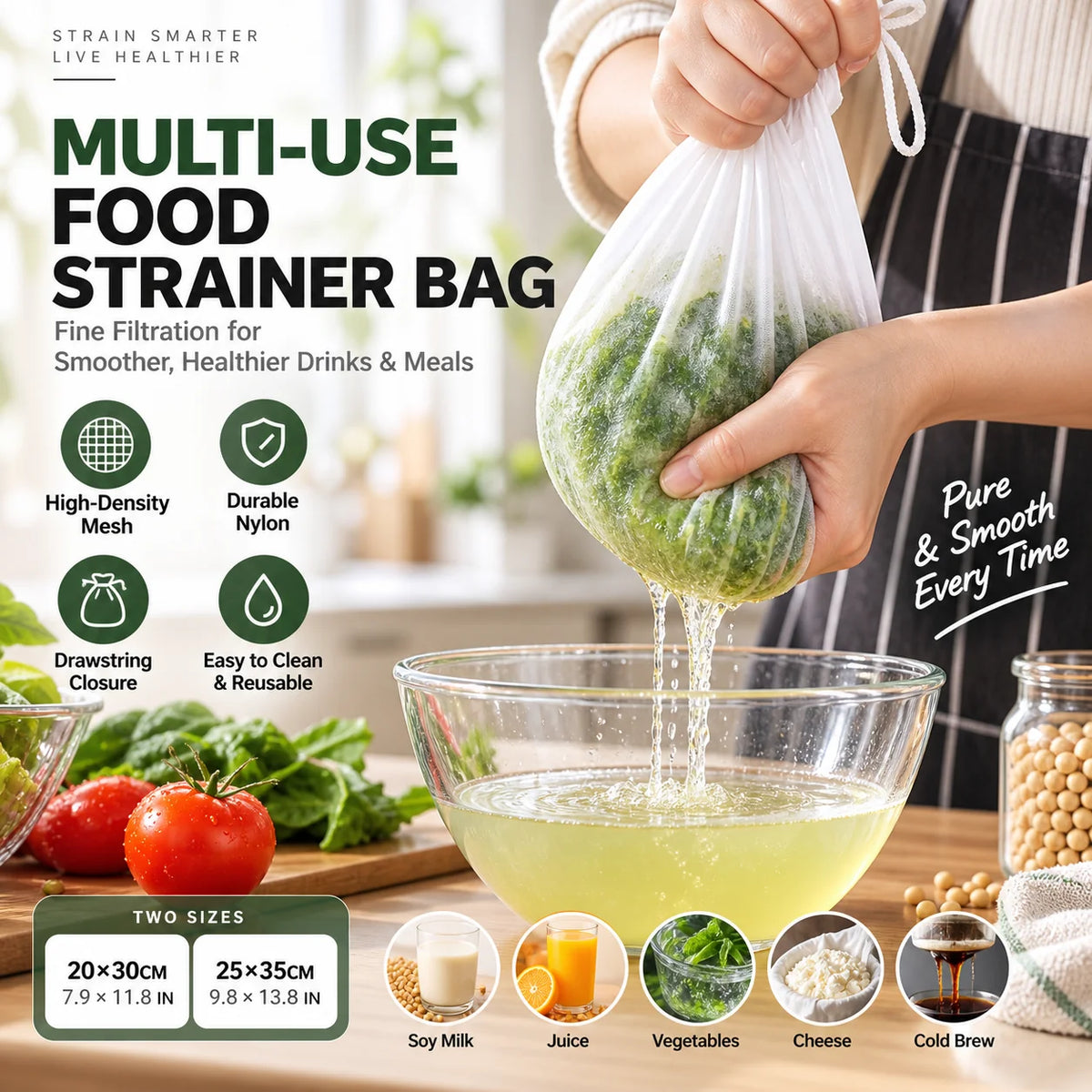 【5 Pcs】Fine Mesh Drawstring Strainer Bag