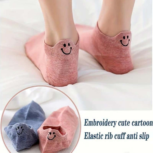 4 Seasons Cartoon Embroidered Smiling Face Socks