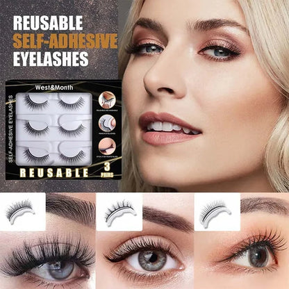 【3 Pairs】Reusable Self-Adhesive False Eyelashes