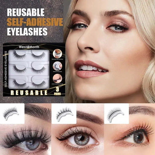 【3 Pairs】Reusable Self-Adhesive False Eyelashes