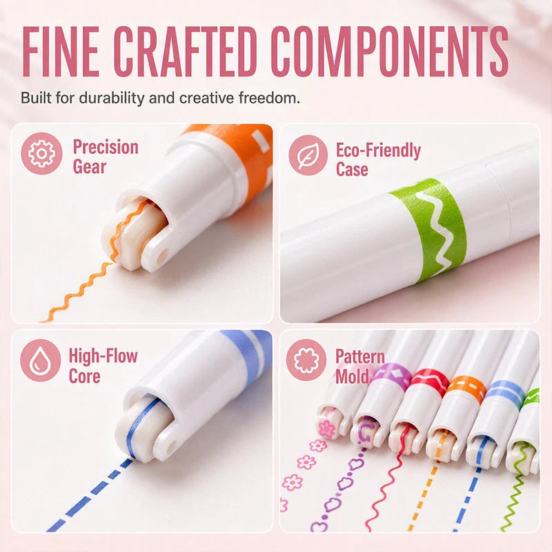 【6 PCS】Flower outline pen, fluorescent curve pen
