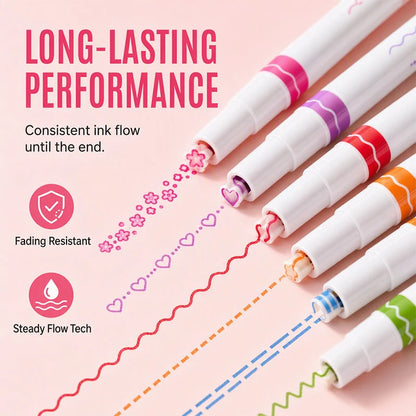 【6 PCS】Flower outline pen, fluorescent curve pen