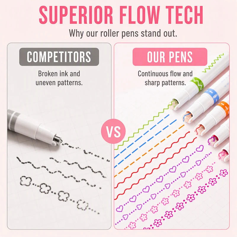 【6 PCS】Flower outline pen, fluorescent curve pen