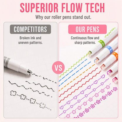 【6 PCS】Flower outline pen, fluorescent curve pen