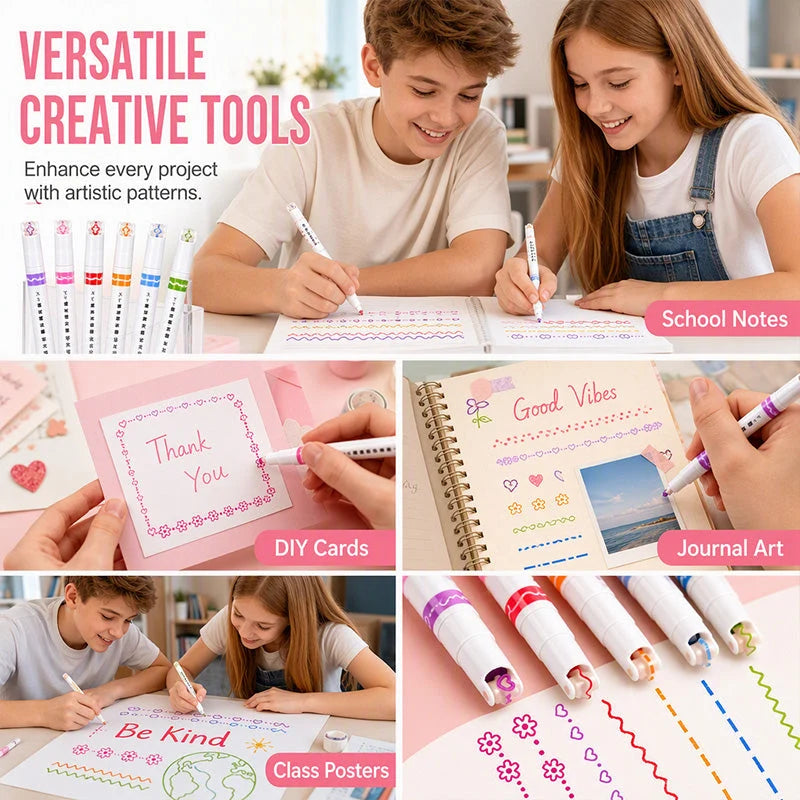 【6 PCS】Flower outline pen, fluorescent curve pen