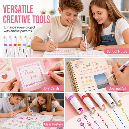 【6 PCS】Flower outline pen, fluorescent curve pen