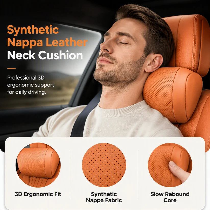 Car Headrest Cushion for Neck Support,Synthetic Nappa Leather Neck Cushion